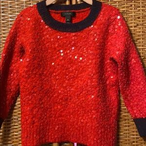 J.CREW girls 5/6 red sequined sweater w/navy trim